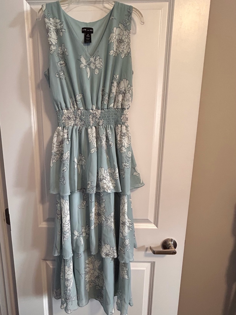A New Day Floral Tiered Midi Dress in Sage Blue